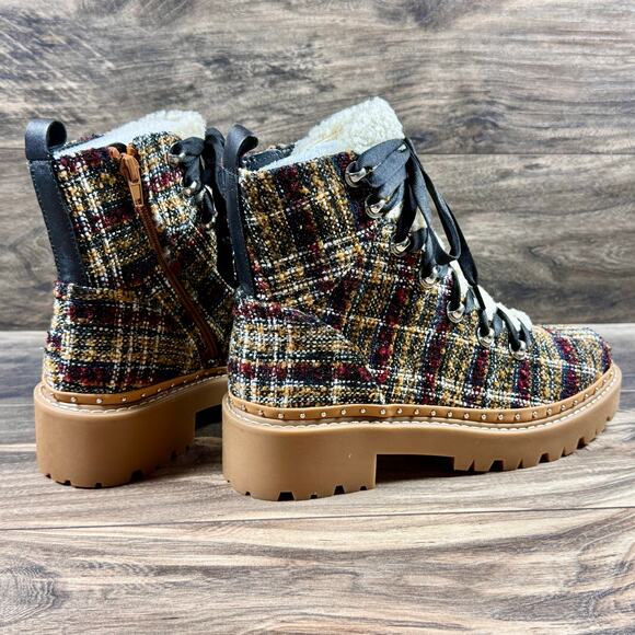 NIB Steve Madden 8M Rainier Lace Up Lug Sole Ankle Boots Rust Multi Studded - Picture 7 of 12